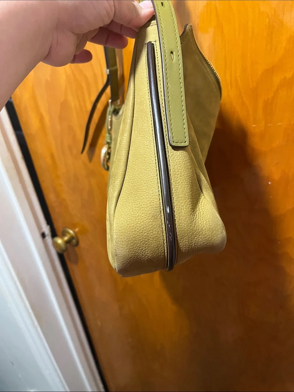 Michael Kors Olive Green Leather Hobo with Gold MK Charm